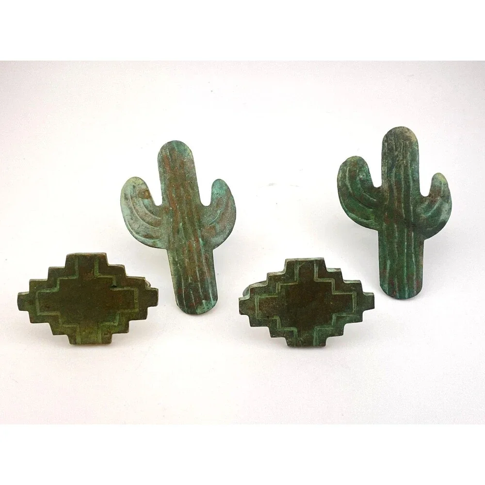 4pc Southwestern Design Vintage Napkin Rings Aged Copper Geometric Cactus Aztec